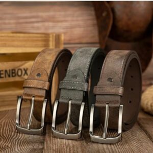 gleebuy men's casual distressed faux leather belt with unique pin buckle fashionable accessory